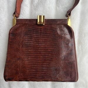 💼 Bellstone Vintage Brown Leather Reptile Style Handbag RARE FIND